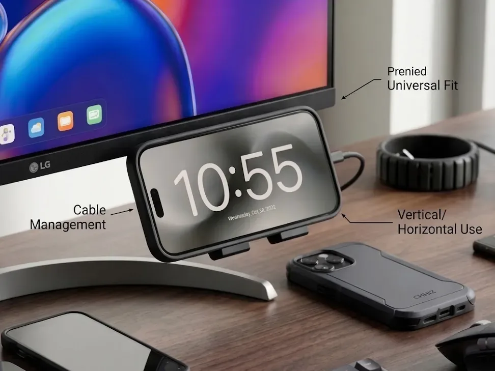 Suporte de celular sob o monitor